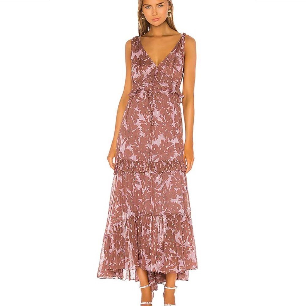 Diane Von Furstenberg Mauve Floral Tiered Midi Dress